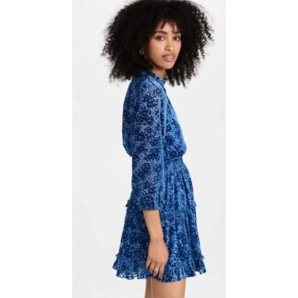 Shoshanna Blue Burnout Velvet Long Sleeve Mini Dress Sz 10 NWT - Picture 3 of 7